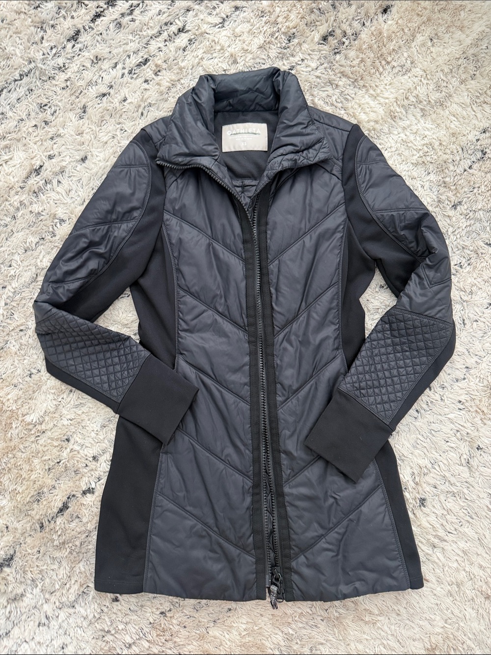 Athleta Black Quilted Panel Puffer Jacket